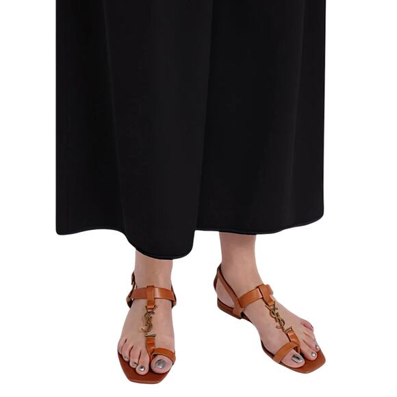 Saint Laurent Cassandra YSL Logo T Strap Toe Ring Sandal Brown Size 41 - Picture 2 of 14